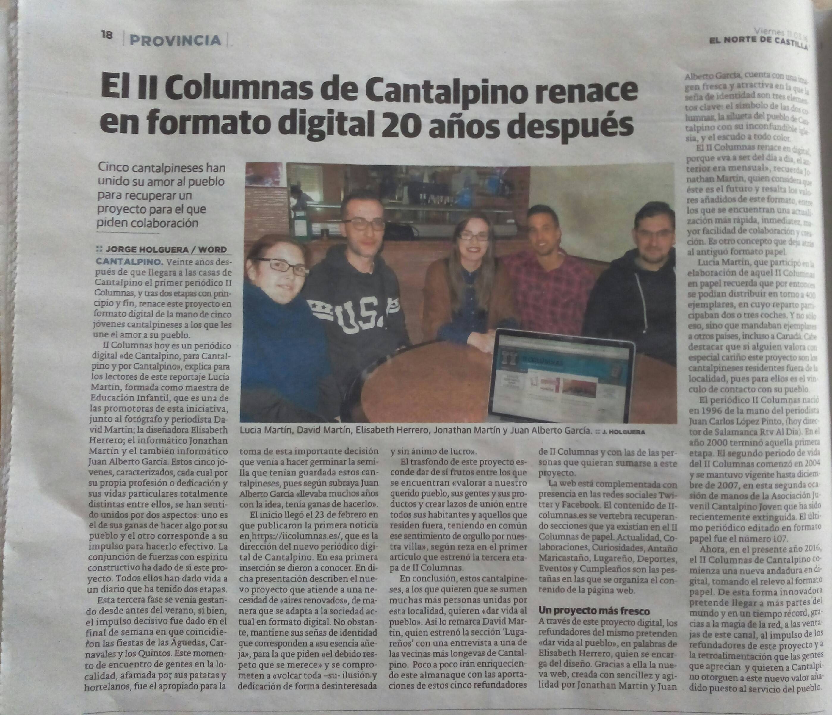 El Norte de Castilla se hace eco del resurgir del II Columnas