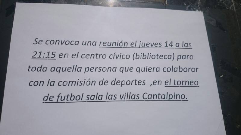 Convocatoria de reunión para el torneo de fútbol sala de Cantalpino